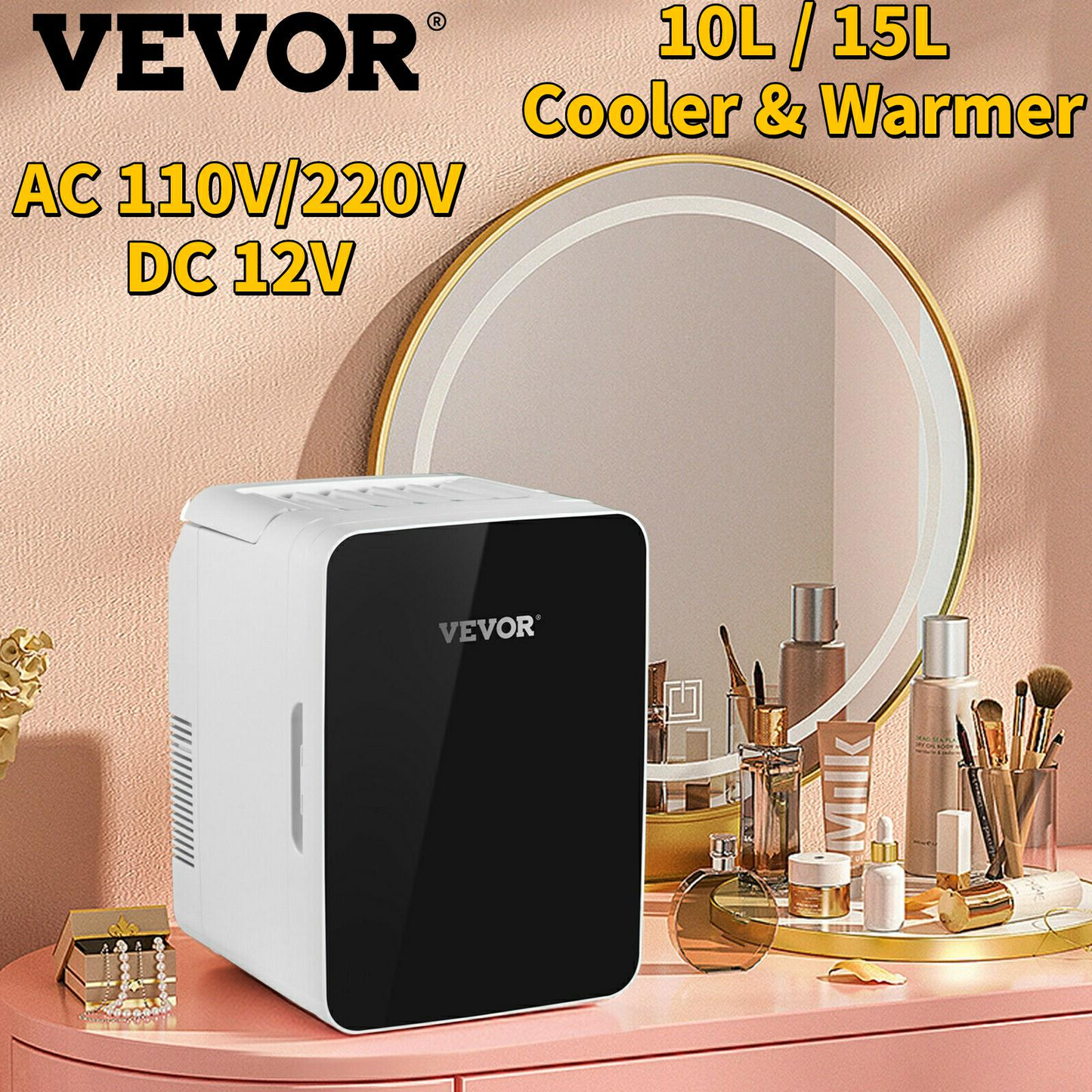 10L 15L Mini Makeup Fridge Car Refrigerator Freezer Cooler & Warmer for Home Car Use Storing Skincare Cosmetic Food Drink