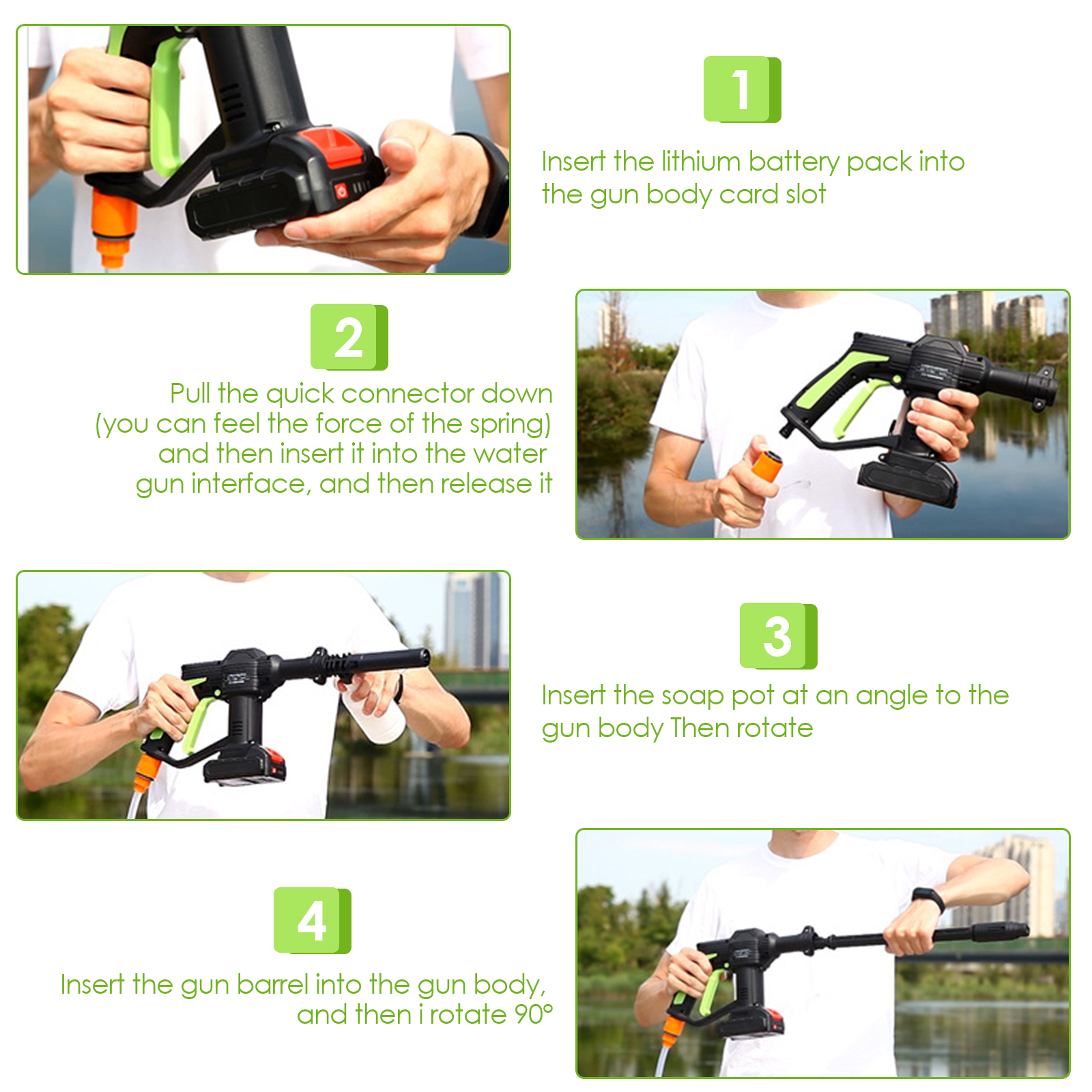 21V Cordless Portable High-Pressure Cleaning Gun Machine, 2.0Ah*2 Battery with Cleaning Brush,6M Hose,For Cleaning Cars,Garden