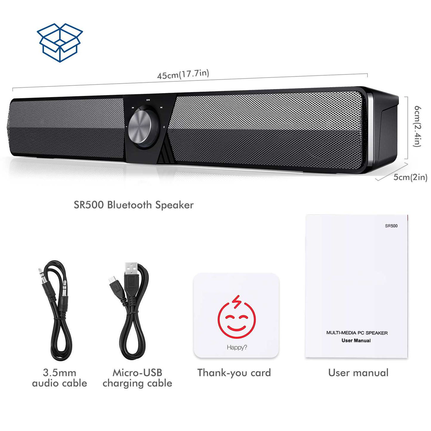 SR500 20W Portable Wireless Computer Speakers Home Theater Sound System Soundbar Music Player BT5.0 AUX Input 1800Mah