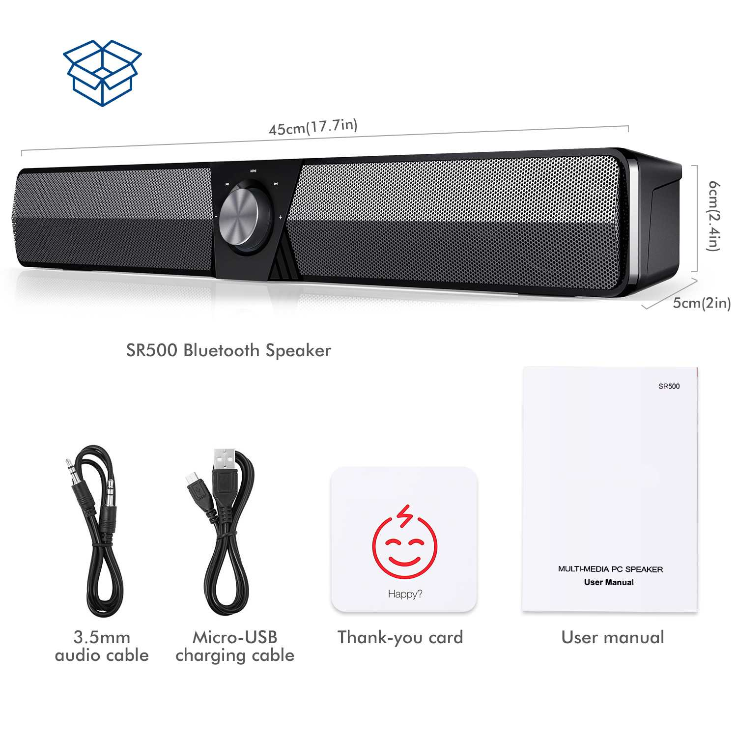 SR500 20W Portable Wireless Computer Speakers Home Theater Sound System Soundbar Music Player BT5.0 AUX Input 1800Mah