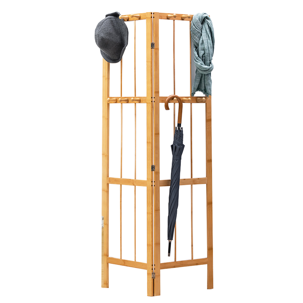 Bamboo Coat and Hat Rack Solid Wood Combination Stand Angularly Foldable Coat Rack Free-Standing