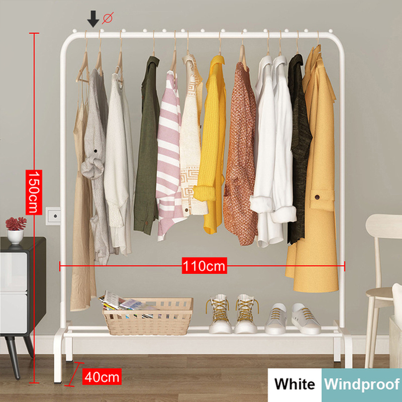 Coat Rack Garment Rack Free-Standing Clothes Hanger with Top Rod Clothes Shelves Storage Wardrobe Hanger Floor Cloth Drying Rack