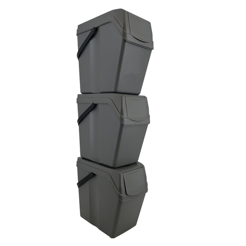 Set of 3 Recycling Cubes with Capacity of 75 Litres of Compartment in White, Gray and Black Color