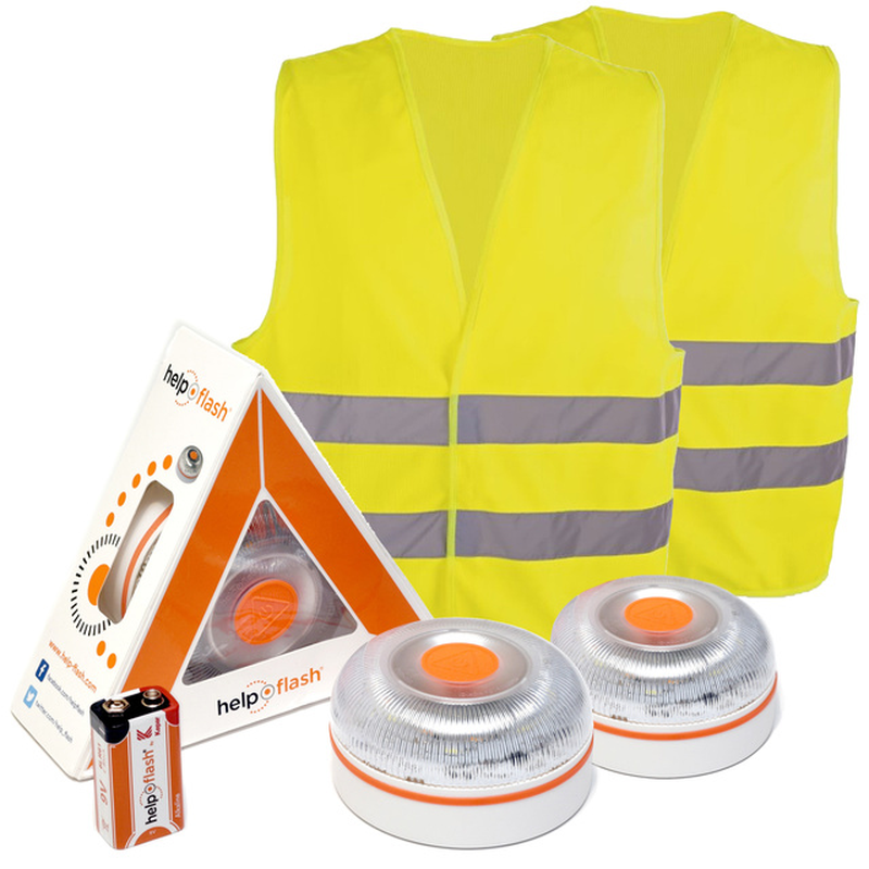 -Standalone Emergency Light, V16 Hazard Presenter Signal, Approved, DGT Regulations + Hammer + Vest