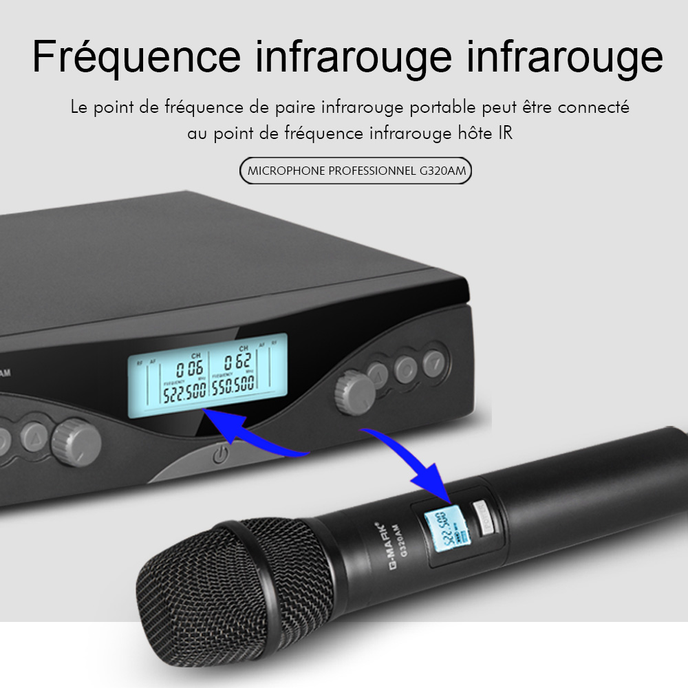 Wireless Microphone  G320AM Professional UHF 2 Channels Karaoke Mic Handheld Automatic Frequency Adjustable 100M