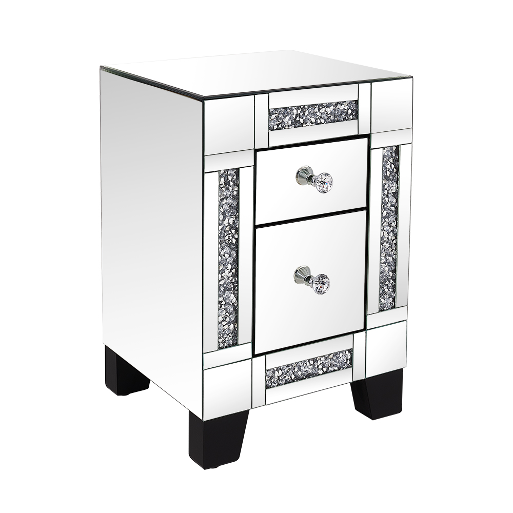 Venetian Mirrored Glass Bedside Table Drawer Glass Handle Mirror Bedroom Nightstand Table Chevet Chest of Drawer