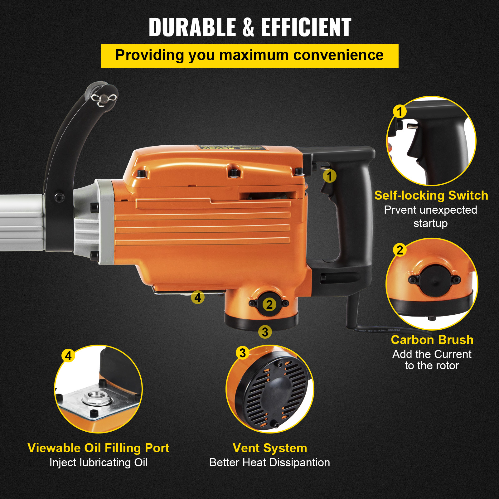 1500W Electric Demolition Jack Hammer Drill with 2 Chisels Heavy-Duty Jackhammer Concrete Breaker Chipping Impact Picks