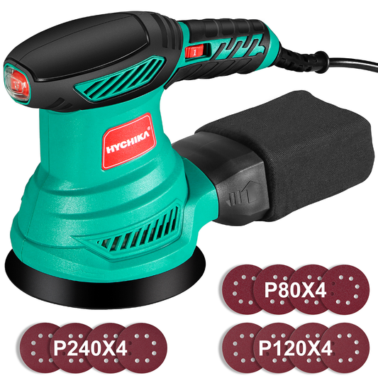 300W Random Orbital Electric Sander Machine with 12Pcs Sandpapers 120V/230V Strong Dust Collection Polisher