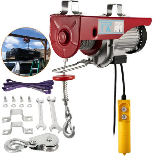 440 Lbs 200 Kg Electric Hoist Crane New Portable Lifter Overhead Garage Winch with Wired Remote Control and Limit Switch