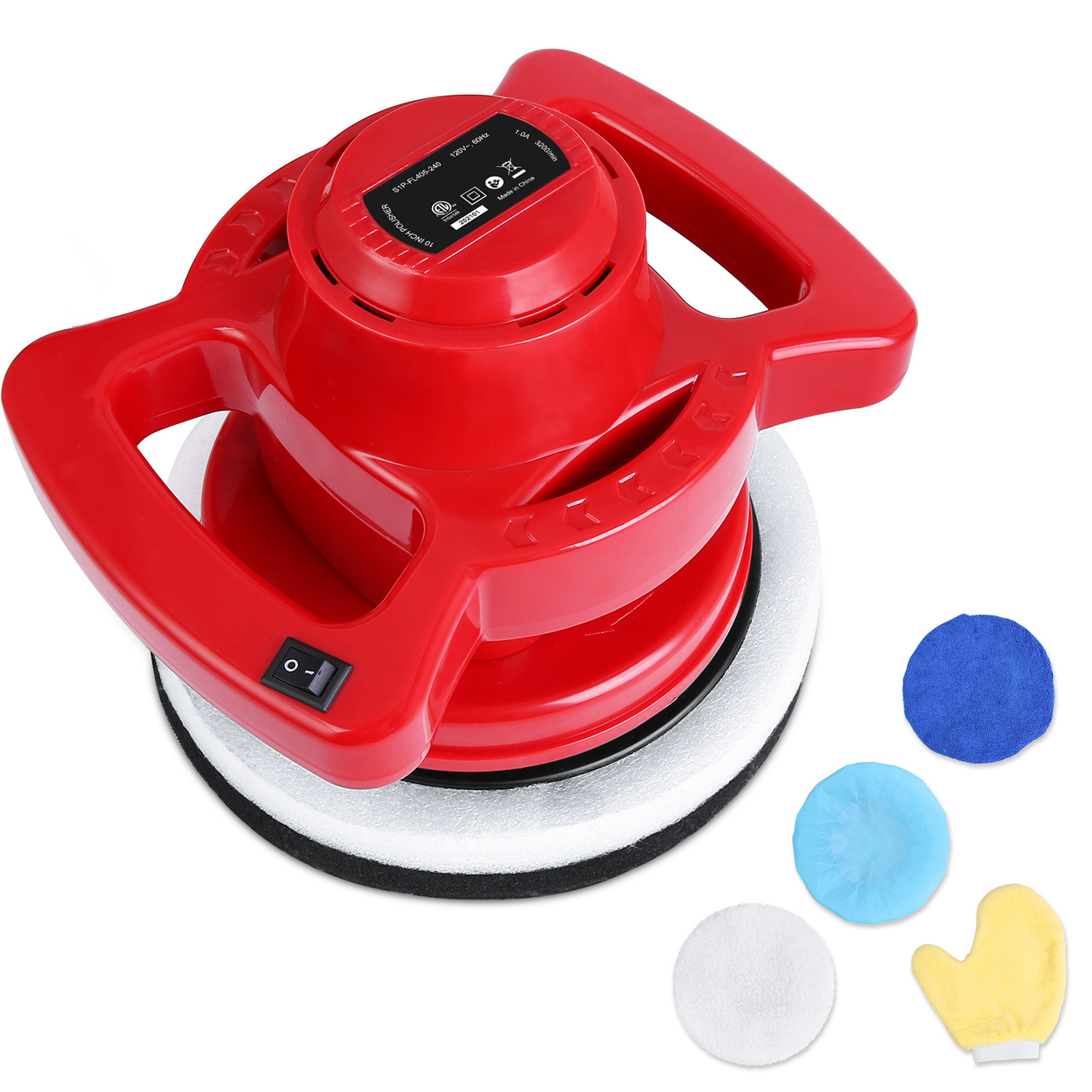 10-Inch Random Orbital Car Polisher 3200RPM Two-Handle Buffer Waxer with Polishing Waxing Pads and Gloves for Car Sanding