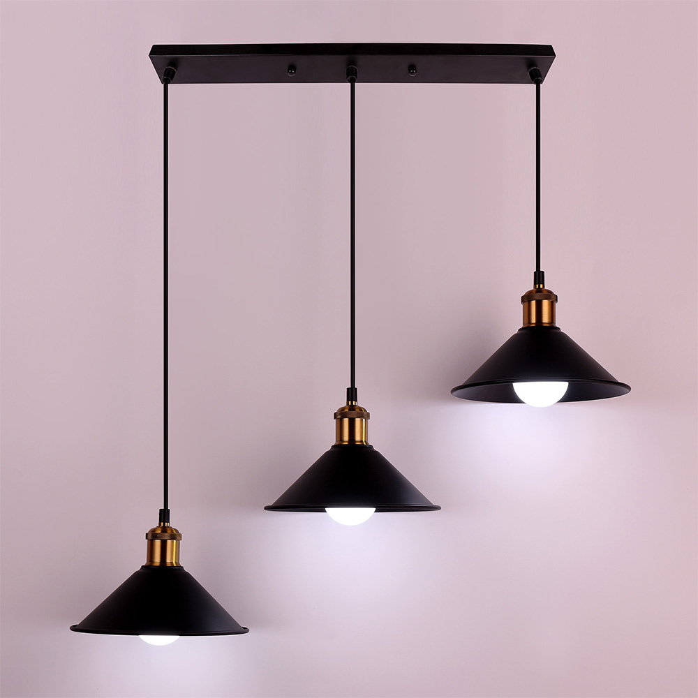 Black E27 Modern Industrial 3 Lights Chandelier Iron Painted Strip/Disc Ceiling Plate Living Room Kitchen Restaurant Hotel Lamp