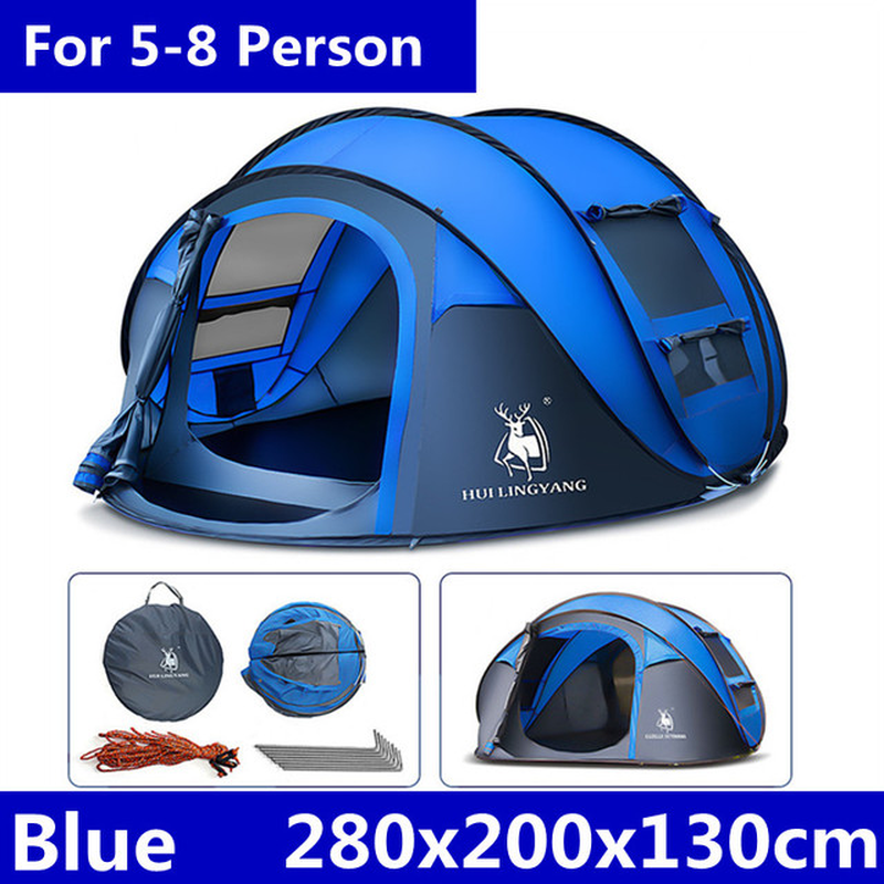 5-8 People Fully Automatic Camping Tent Windproof Waterproof Automatic Pop-Up Tent Family Outdoor Instant Setup Tent 4 Season