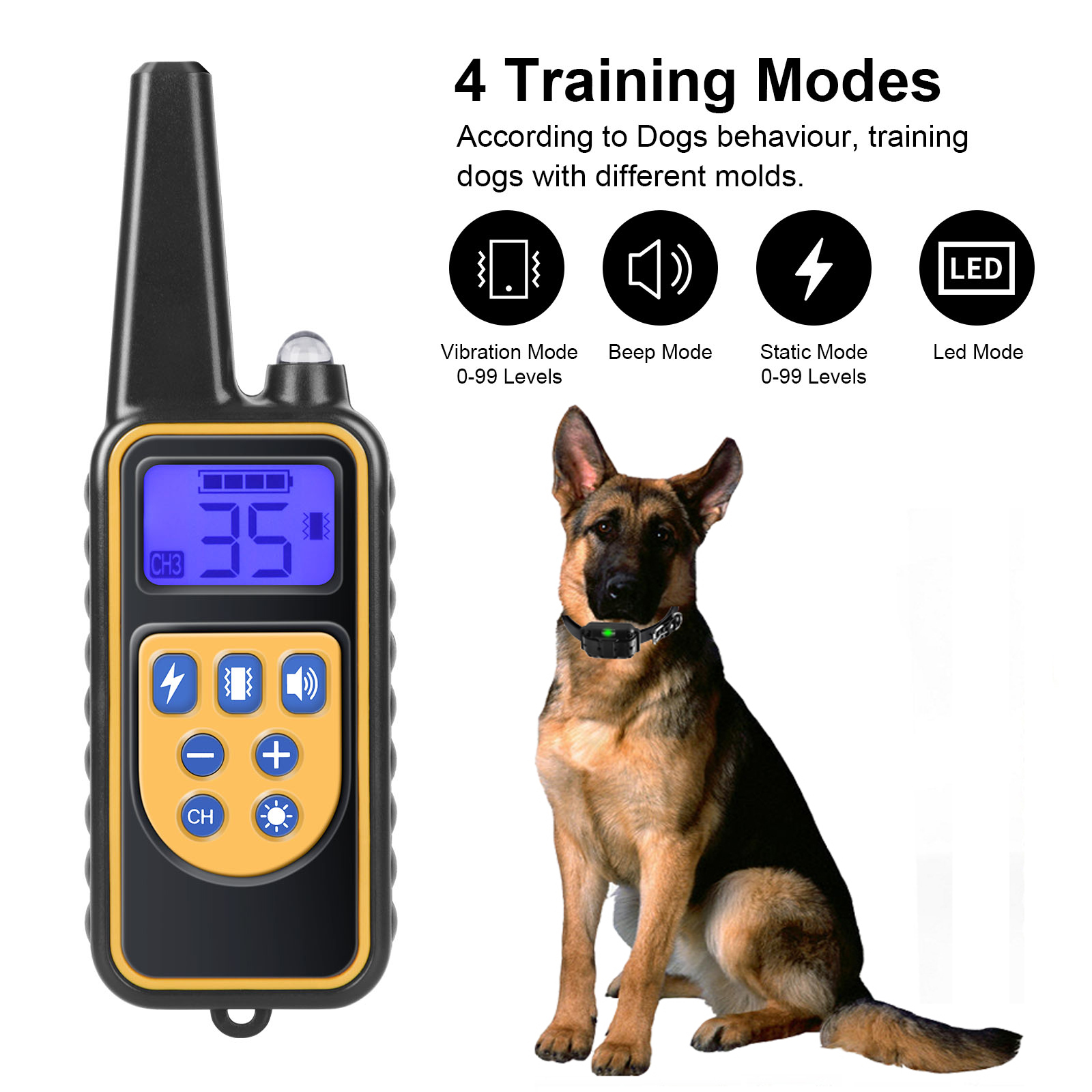 800M Remote Contro Electric Dog Training Collar Pet Rechargeable Waterproof with LCD Display for All Size Shock Vibration Sound