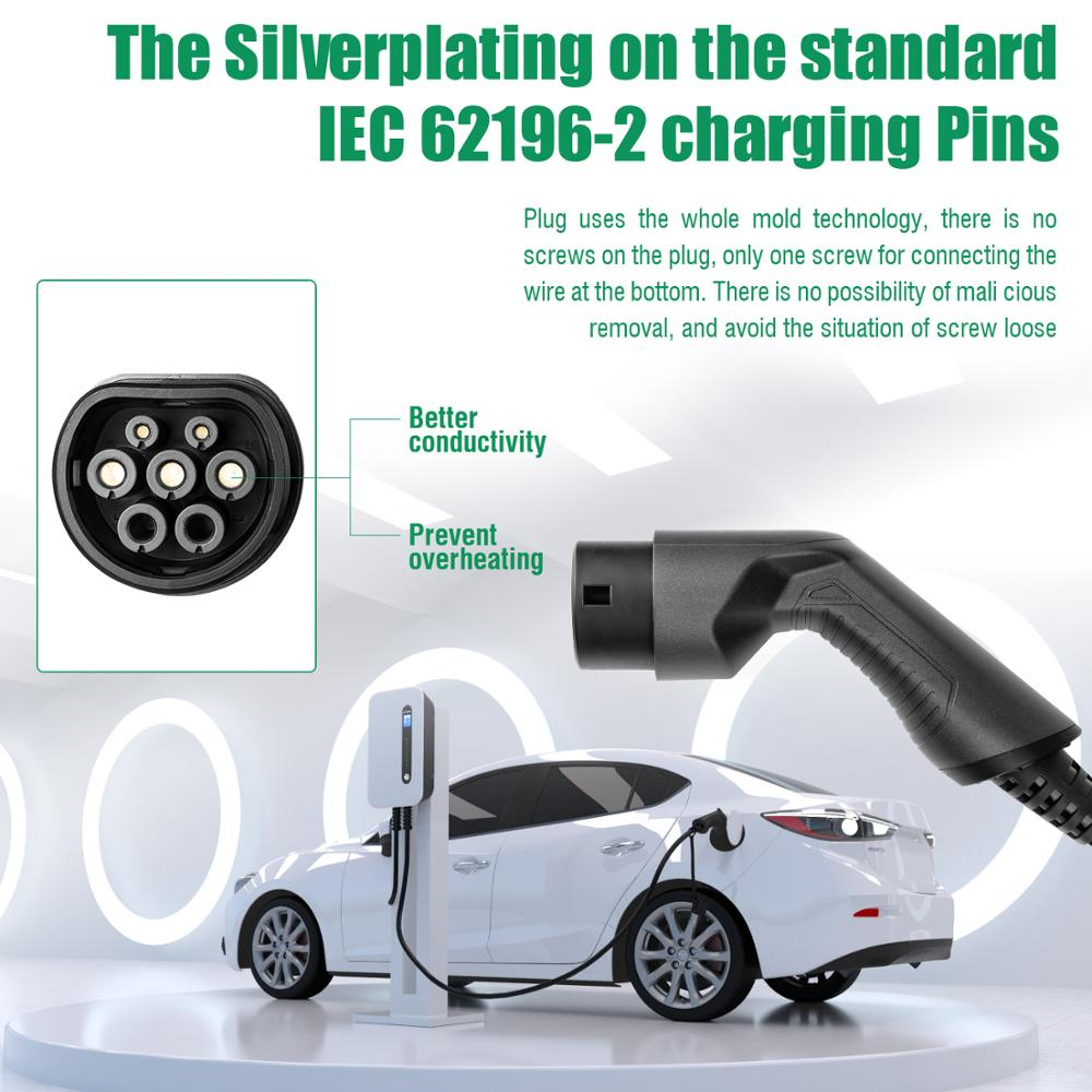 32A EVSE Wallbox EV Car Charger Electric Vehicle Charging Station Wall-Mounted IP66 Type 2 Cable IEC 62196-2 Level 2 240V 7.6KW