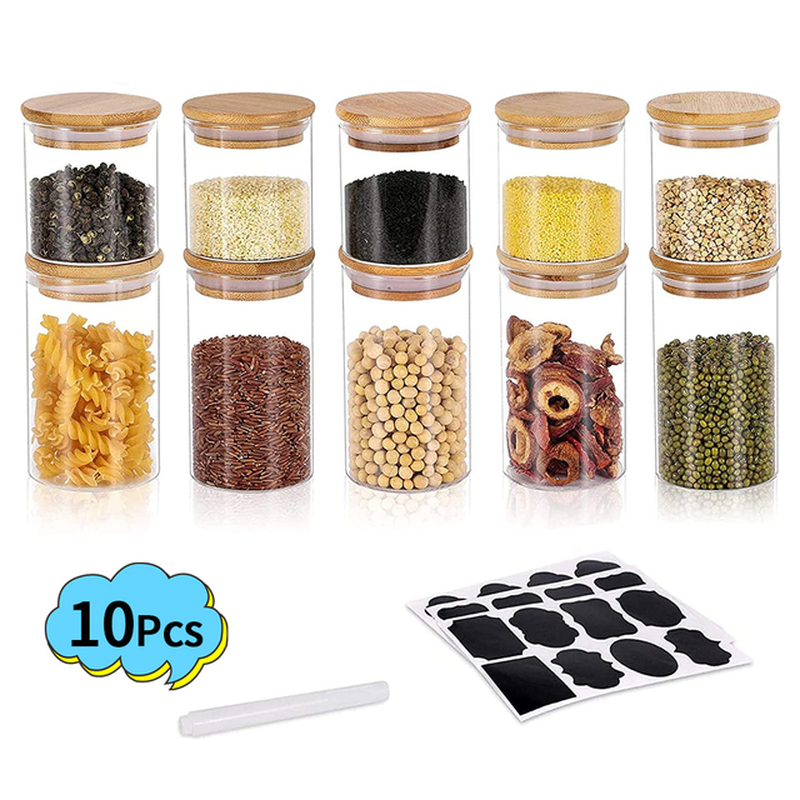 Gomaihe Glass Jars Spice Jars with Bamboo Lids Silicon Ring Set of Tight Kitchen Containers for Storage Canister Set For