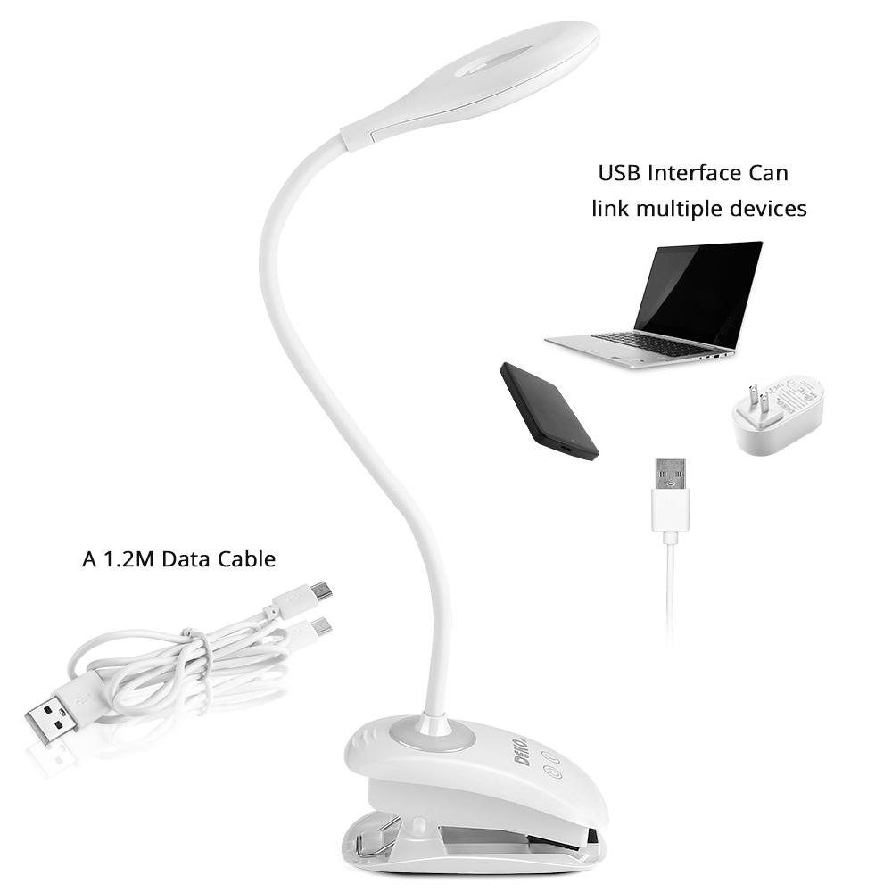 DEKO Table Lamp LED Desk Touch Switch Clip Study Reading Light USB Rechargeable Desktop Night Light Adjustable Brightness