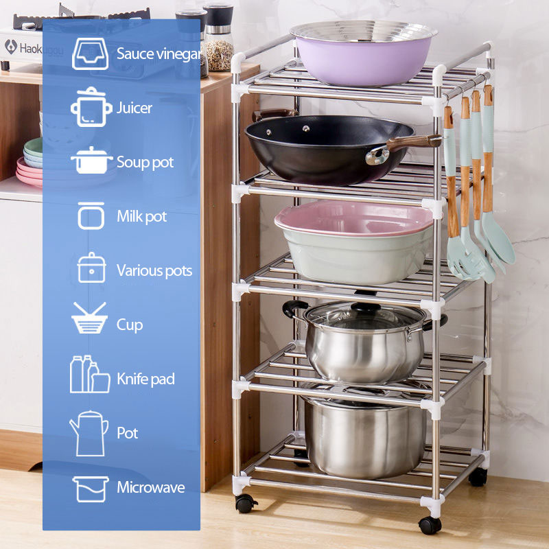 4 TIER Kitchen Storage and Organization Stainless Steel Dish Drainer Multi-Layer Kitchen Shelf Pan Organizer Floor-Standing Rack