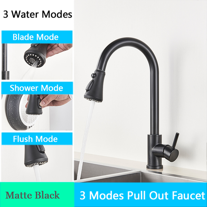 Brushed Nickel Kitchen Faucet Single Hole Pull Out Spout Kitchen Sink Mixer Tap Stream Sprayer Head Chrome/Black Mixer Tap