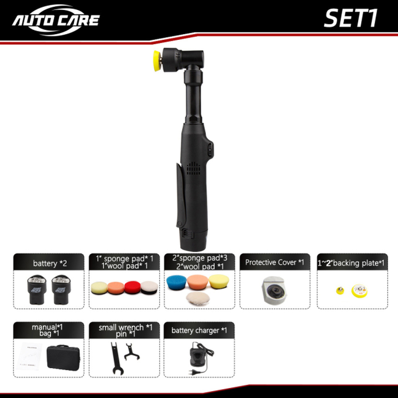 AUTOCARE Cordless 12V Mini Car Polisher RO/DA Micro Cordless Scratches Killer Car Polishing Machine with 2 Battery for Sanding