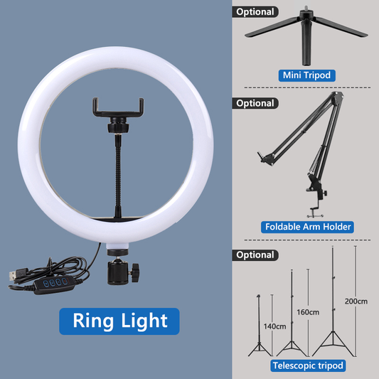 Selfie Ring Light with Tripod Photography Led Rim of Lamp Mobile Holder Support Tripod Stand Ringlight for Live Video Streaming