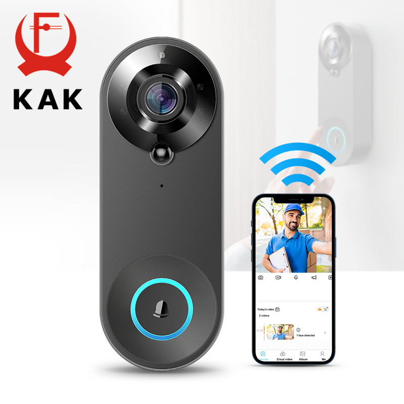 KAK Wireless Wifi Video Doorbell Camera Smart Door Viewer Peephole 1080P HD PIR Motion Detection Night Vision Visual Intercom