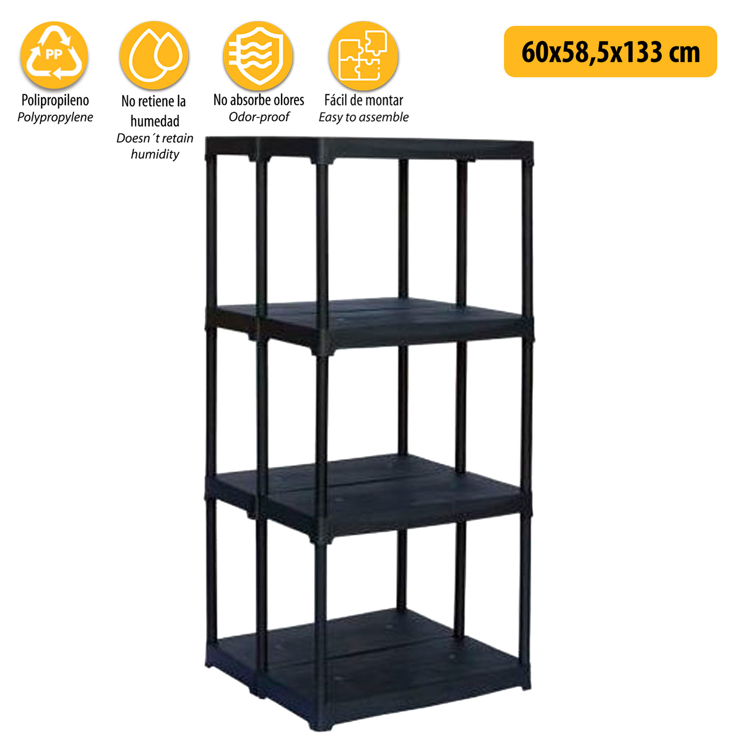 Modular Polypropylene Artplast Shelves Collection "Tempo", with Various Dimensions and Shelves Black and Ivory Color