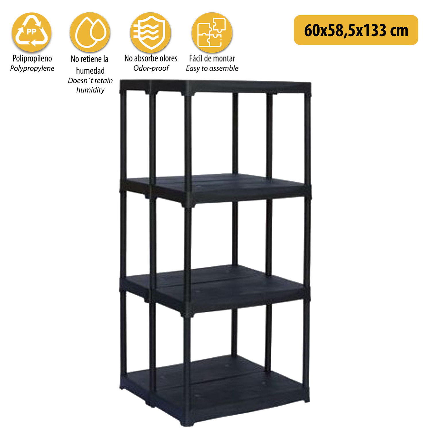 Modular Polypropylene Artplast Shelves Collection "Tempo", with Various Dimensions and Shelves Black and Ivory Color