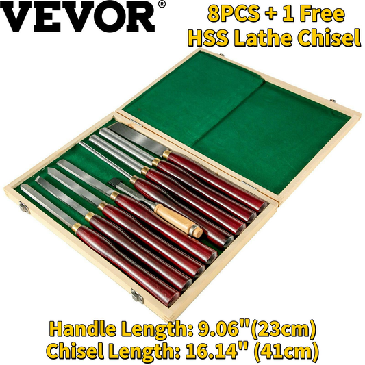 8PCS + 1 Free HSS Lathe Chisel Set for Wood Turning Root Furniture Carving Knife 6.89" Blade 16.14" Chisel with Tool Box