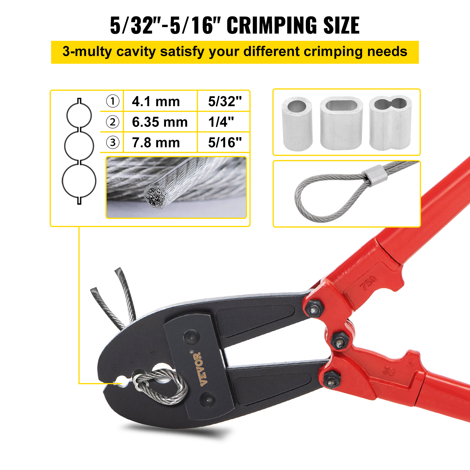 24/30Inch Wire Rope Swager Crimper Tool Insulated Handle Aluminum Copper Cable Fishing Dual Sleeves Cutter Crimping Pliers