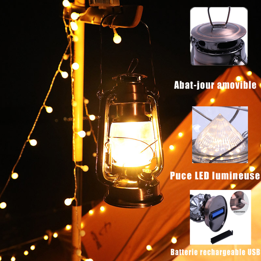 Vintage Camping Lantern Light Rechargeable USB LED Dimming Outdoor Tent Travel Solar Kerosene Lamp Lantern Stand Hanger Supplies