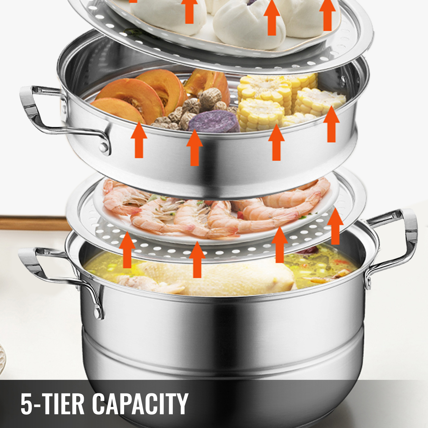 5 Layer Food Steamer 28Cm 30Cm Stainless Steel Stock Pot for Home Steaming Dumplings Vegetables Rice Cooking Steamed Dish