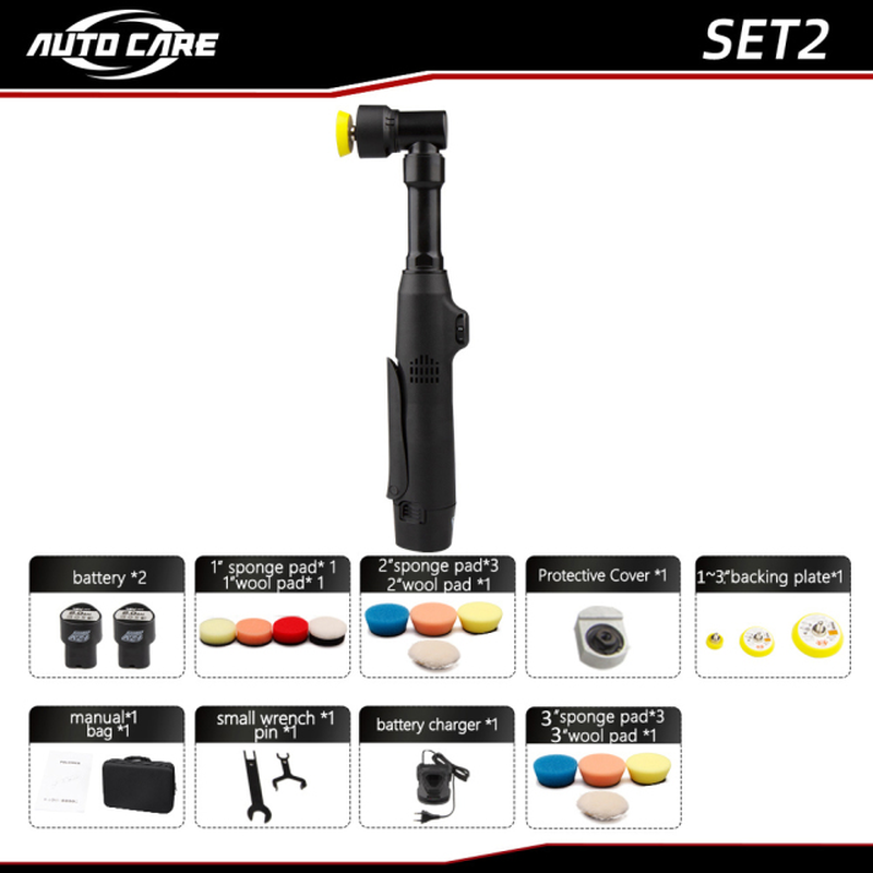 AUTOCARE Cordless 12V Mini Car Polisher RO/DA Micro Cordless Scratches Killer Car Polishing Machine with 2 Battery for Sanding