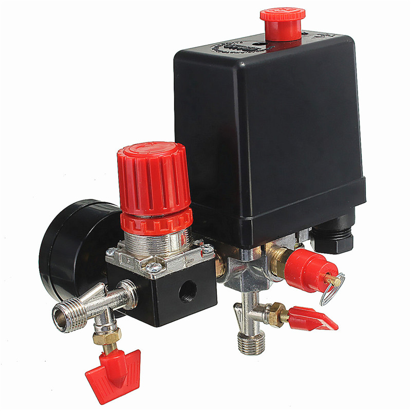 New Arrival Air Compressor Pressure Valve Switch Manifold Relief Regulator Gauges 180PSI 240V 45X75X80Mm Promotion Price