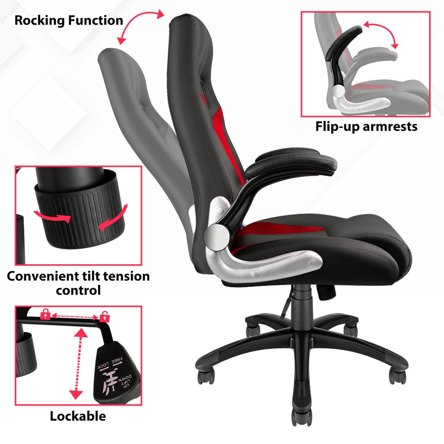 AO Series Gaming Chair Ergonomic Large Style Computer Chair Comfortable Office Chair Black Red Colors