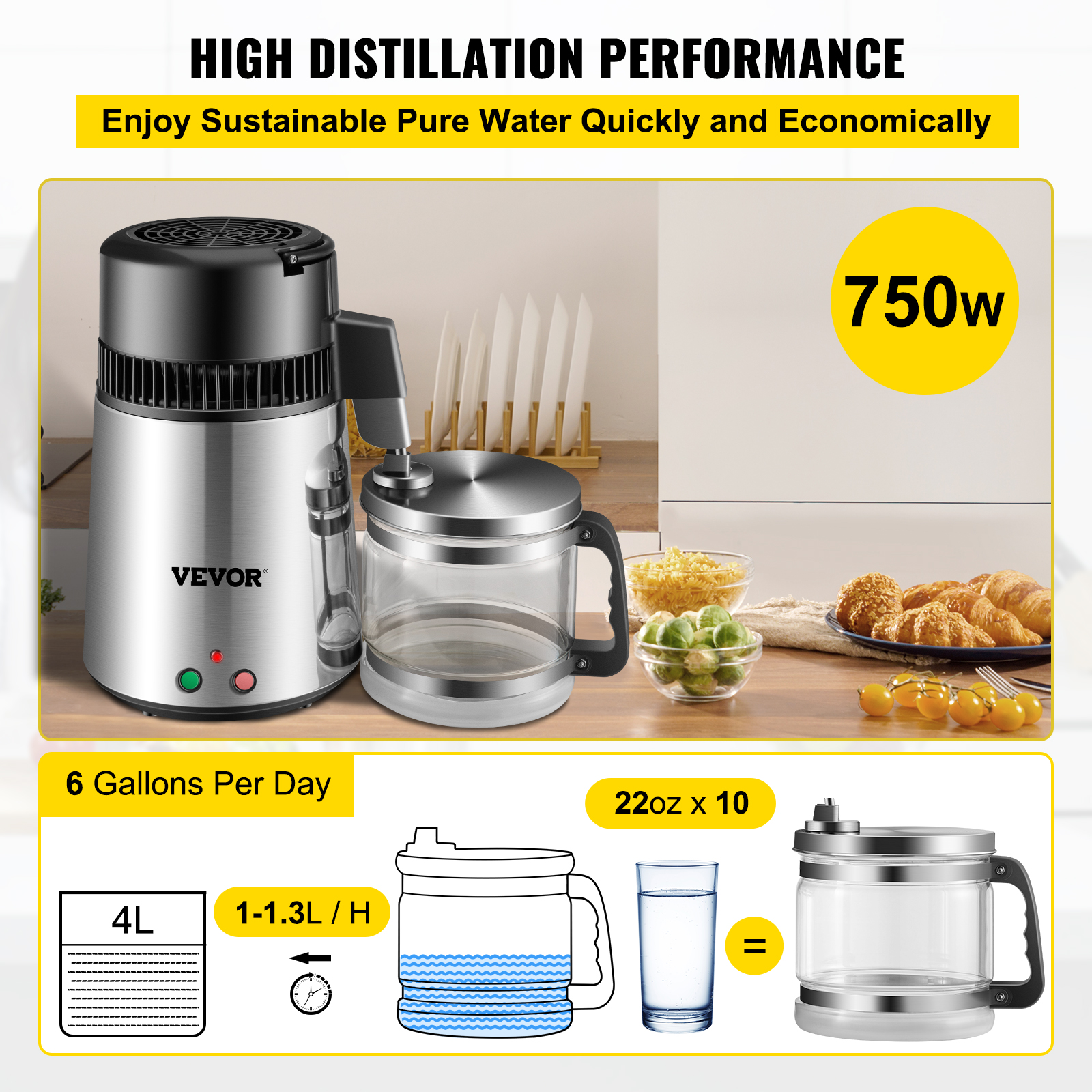 4L Pure Water Filter 304 Stainless Steel Home Water Bottle Drinking Distiller Machine Electric Dental Filtration Purifier