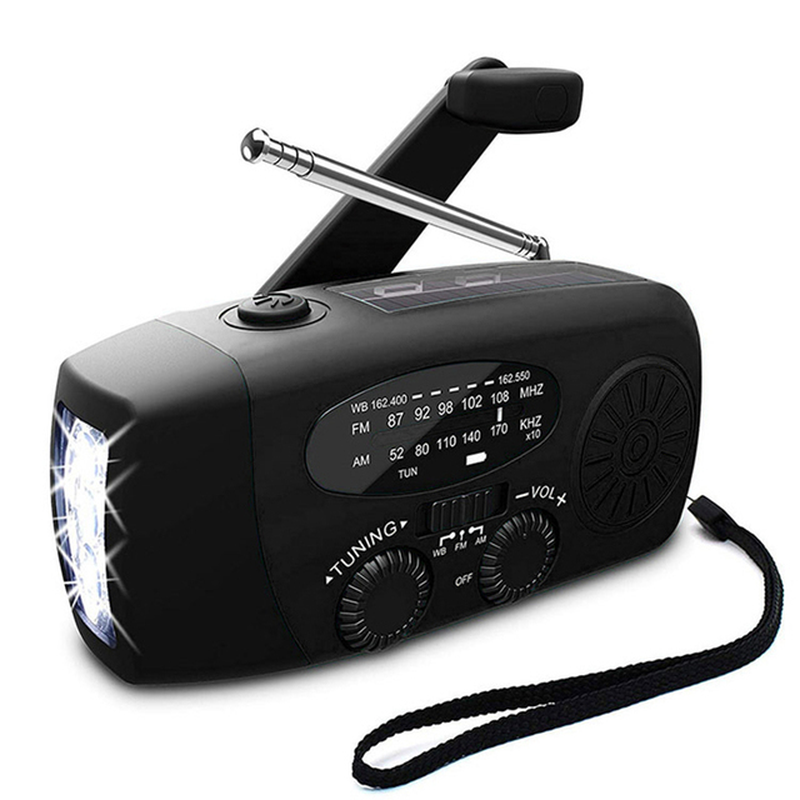 3 LED Lights Flashlight Hand Crank Radio 1000Mah Power Bank USB Charger Portable Solar Radio AM/FM NOAA Weather Radio