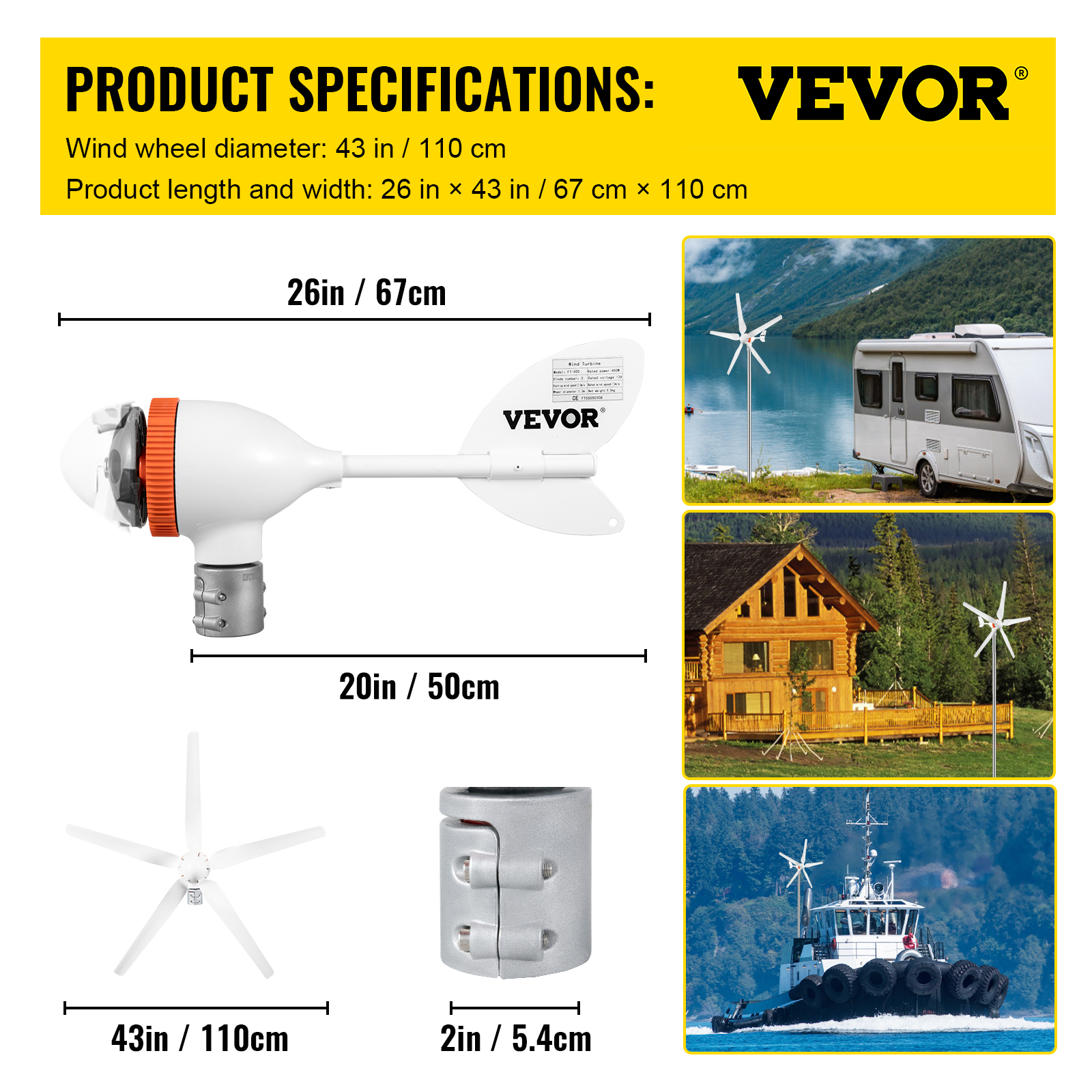 12V Wind Turbine Generator 300W-500W with Controller 3 5 Blades Small Wind Turbine for Home Use Low Noise High Efficiency