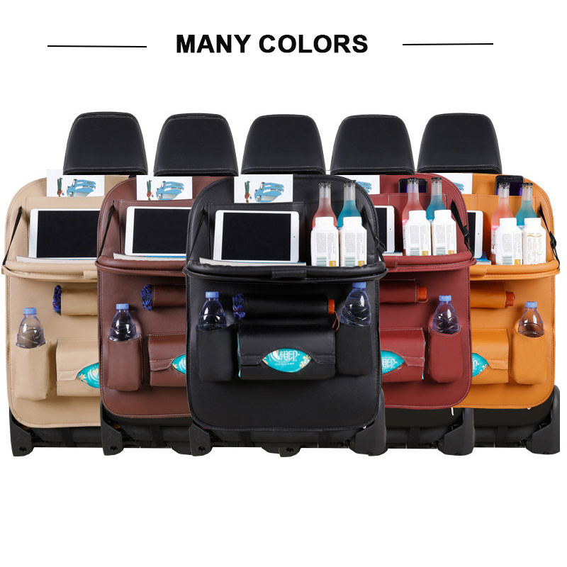 Pu Leather Pad Bag Car Seat Back Organizer Foldable Table Tray Travel Storage Bag Foldable Dining Table Car Seat Storage Bag