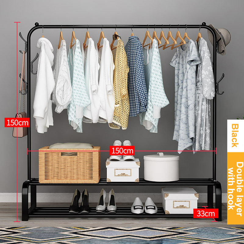 Coat Rack Garment Rack Free-Standing Clothes Hanger with Top Rod Clothes Shelves Storage Wardrobe Hanger Floor Cloth Drying Rack