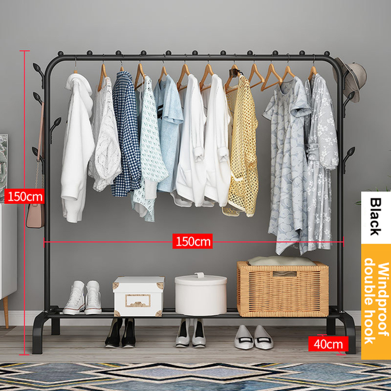 Coat Rack Garment Rack Free-Standing Clothes Hanger with Top Rod Clothes Shelves Storage Wardrobe Hanger Floor Cloth Drying Rack