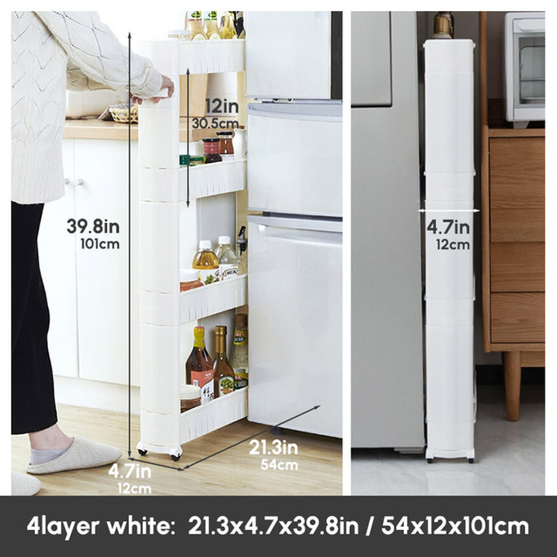 Mobile Storage Shelf Interspace Gap Shelf Kitchen Storage Shelf Bathroom Storage Rack Fridge Side Seam Finishing Rack