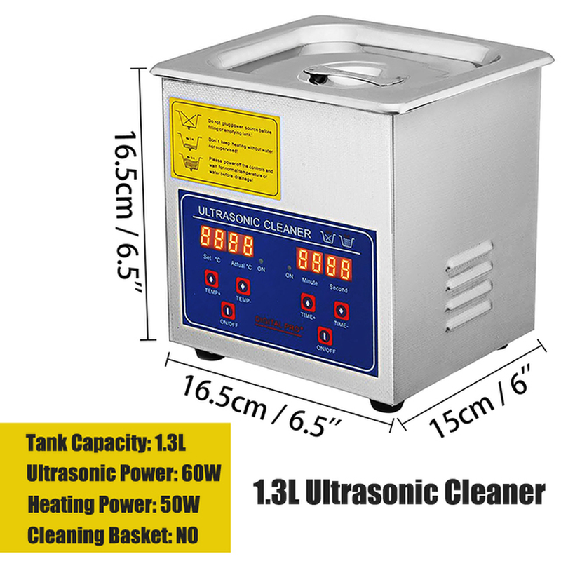 VEVOR 1.3L Ultrasonic Cleaner Stainless Steel Industry with Timer for Jewelry Glasses