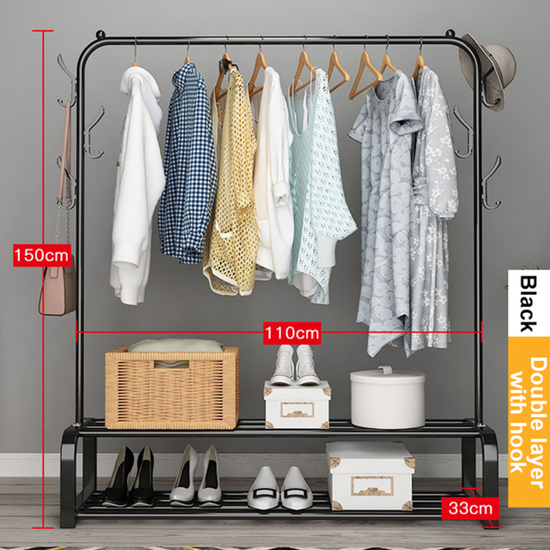 Coat Rack Garment Rack Free-Standing Clothes Hanger with Top Rod Clothes Shelves Storage Wardrobe Hanger Floor Cloth Drying Rack