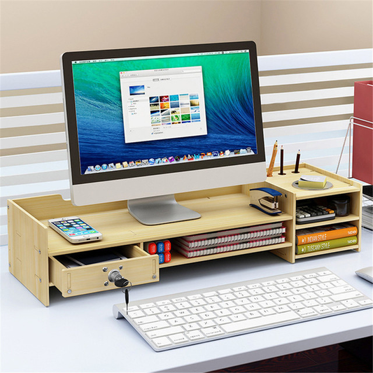 Wooden Computer Monitor Stand Base Storage Box Office Supplies Desktop Storage Box Folder Keyboard Home Office Table for Laptop