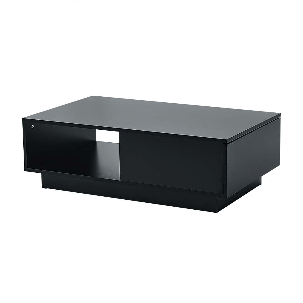 Coffee Table Rectangle Living Room Storage with RGB LED + Large Drawer for Livingroom Sofa Table White / Black Color