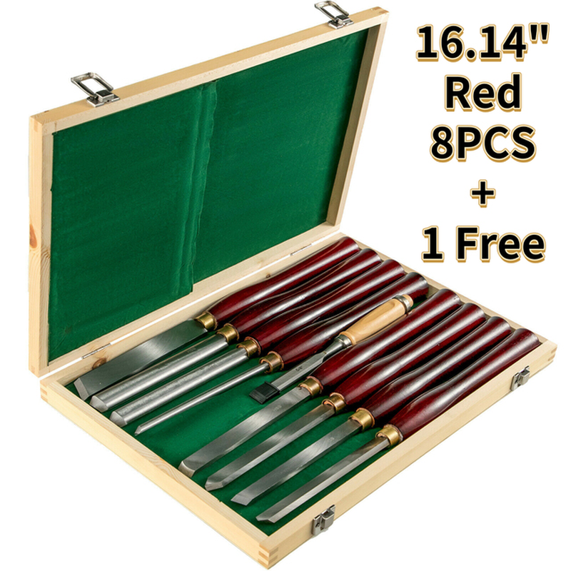 8PCS + 1 Free HSS Lathe Chisel Set for Wood Turning Root Furniture Carving Knife 6.89" Blade 16.14" Chisel with Tool Box