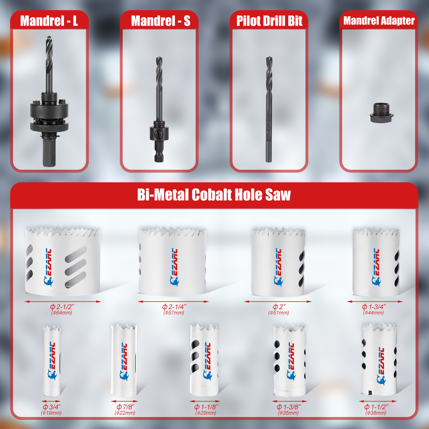 Bi-Metal Hole Saw Kit 13Pcs Cobalt Drill Hole Cutter Set with Mandrels for Sheet Metal Wood Drywall Aluminum Plastic Plate