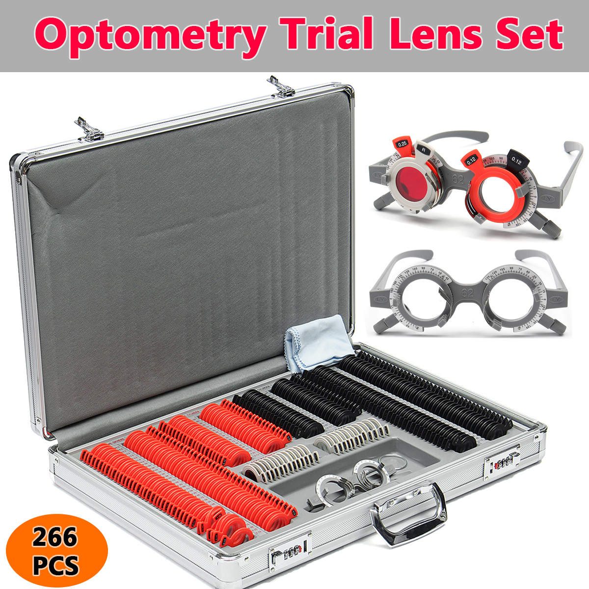 266 Pcs Optical Lens Optometry Rim Case Kit Set W/ Optometry Test Trial Frame