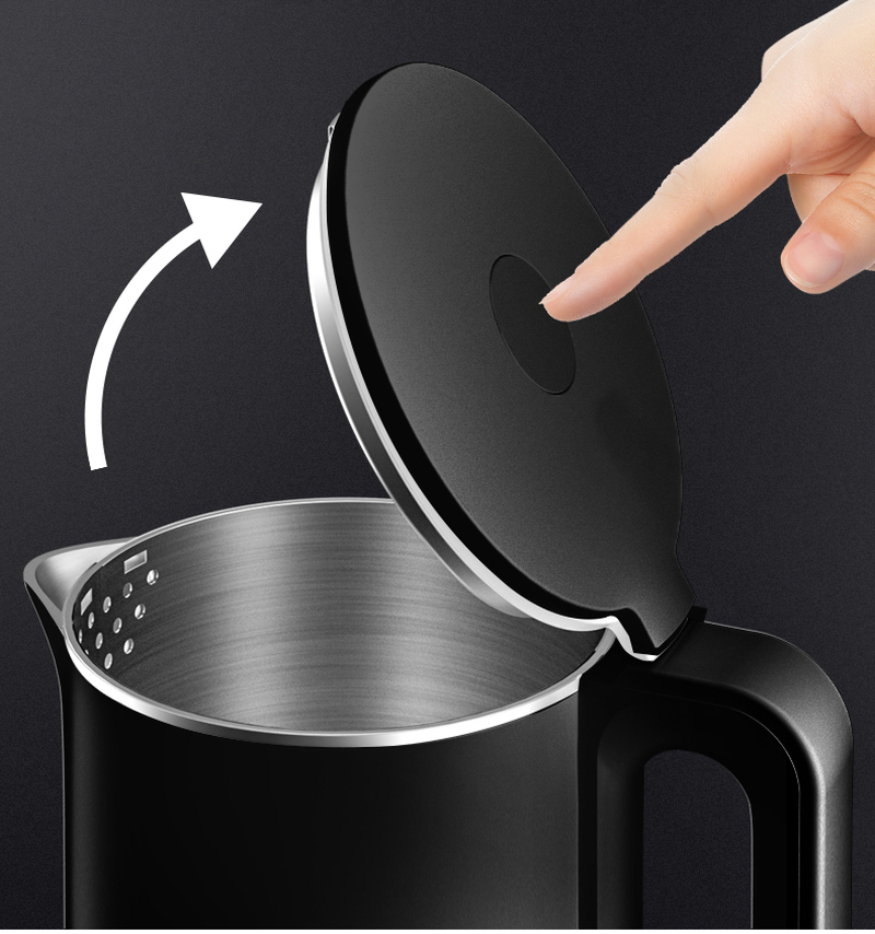 Black Electric Kettle 1.7L Smart Tea Pot Heat Preservation Automatic Power-Off Convenient Wire Storage for Home Office