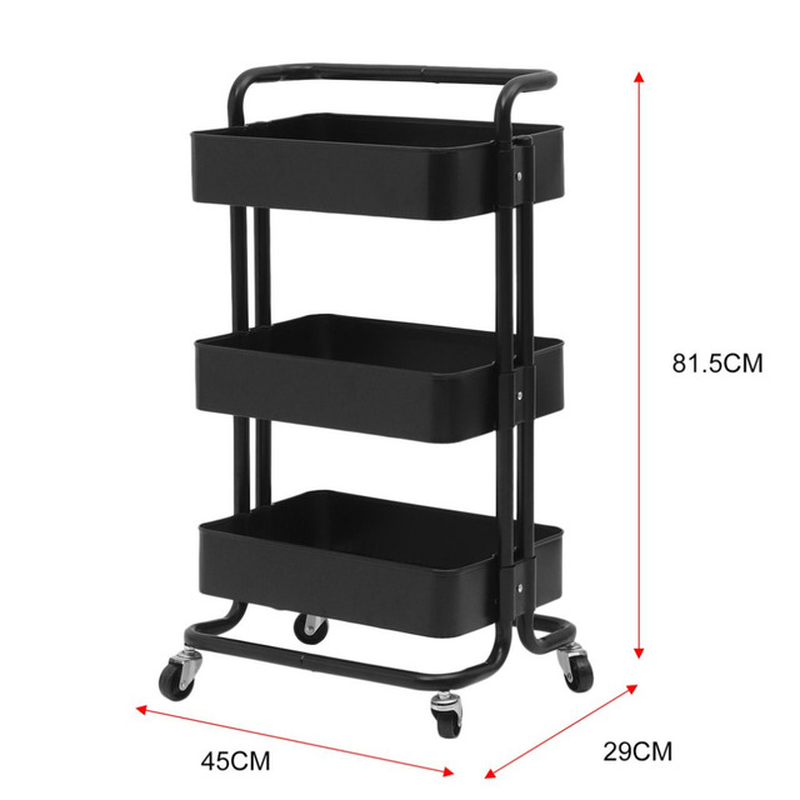 Kitchen Trolley Cart Three-Layer Dining Shelf Rack with Universal Wheel Basket Storage Drawers